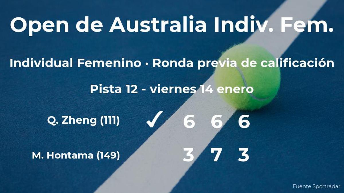 Qinwen Zheng venció a la tenista Mai Hontama en la ronda previa de calificación del Open de Australia