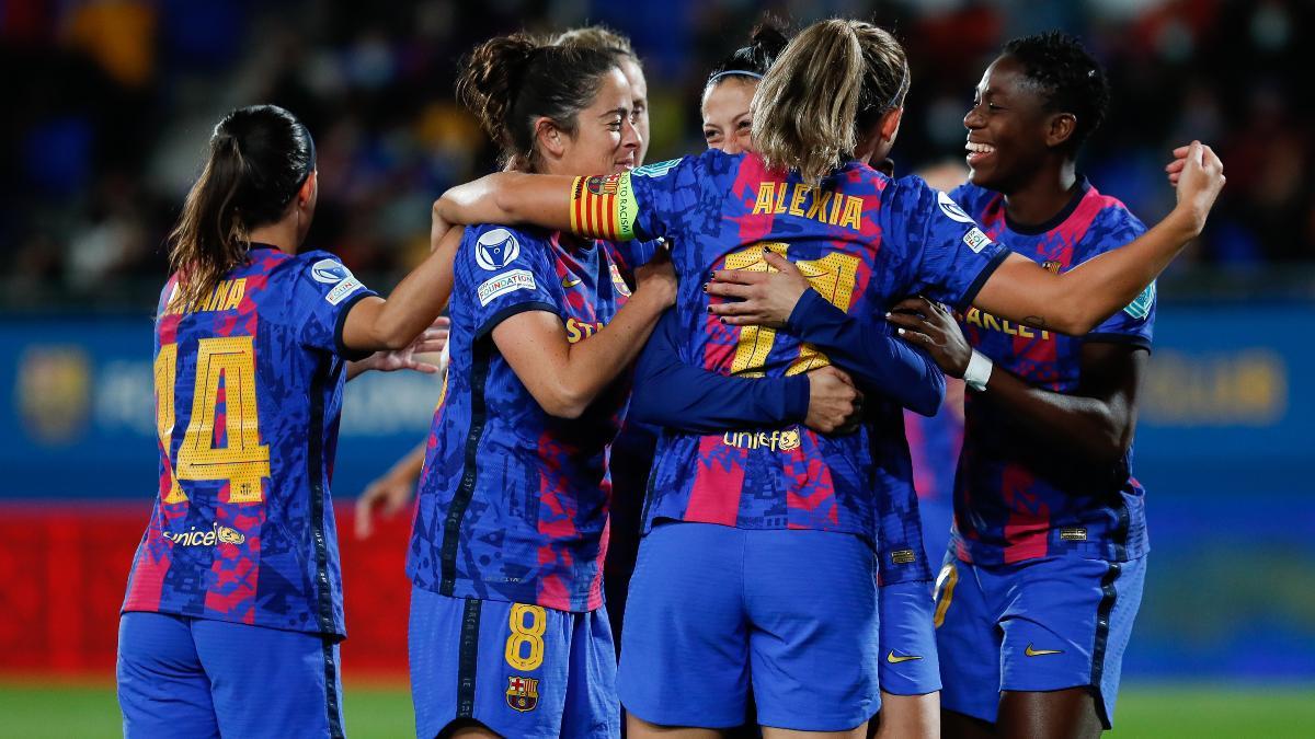 Las jugadoras del FC Barcelona Femenino celebrando un gol
