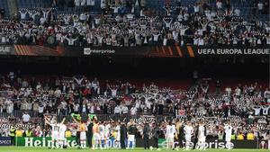 La afición del Eintracht de Frankfurt invadió el Camp Nou el pasado 14 de abril