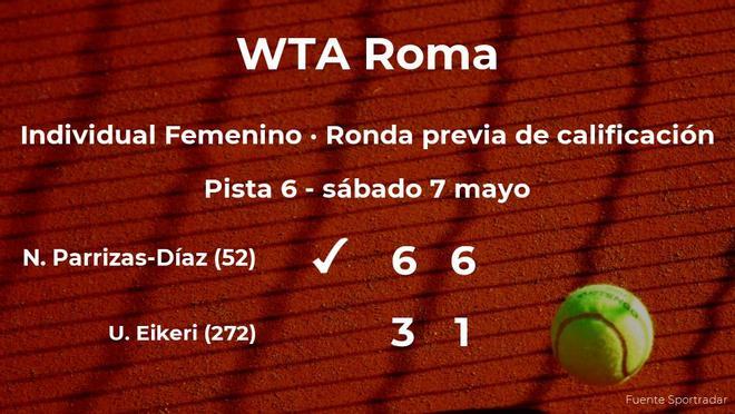 La tenista Nuria Parrizas-Díaz ganó a Ulrikke Eikeri en la ronda previa de calificación del torneo WTA 1000 de Roma