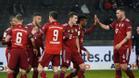 Los jugadores del Bayern celebran uno de los goles ante el Hertha