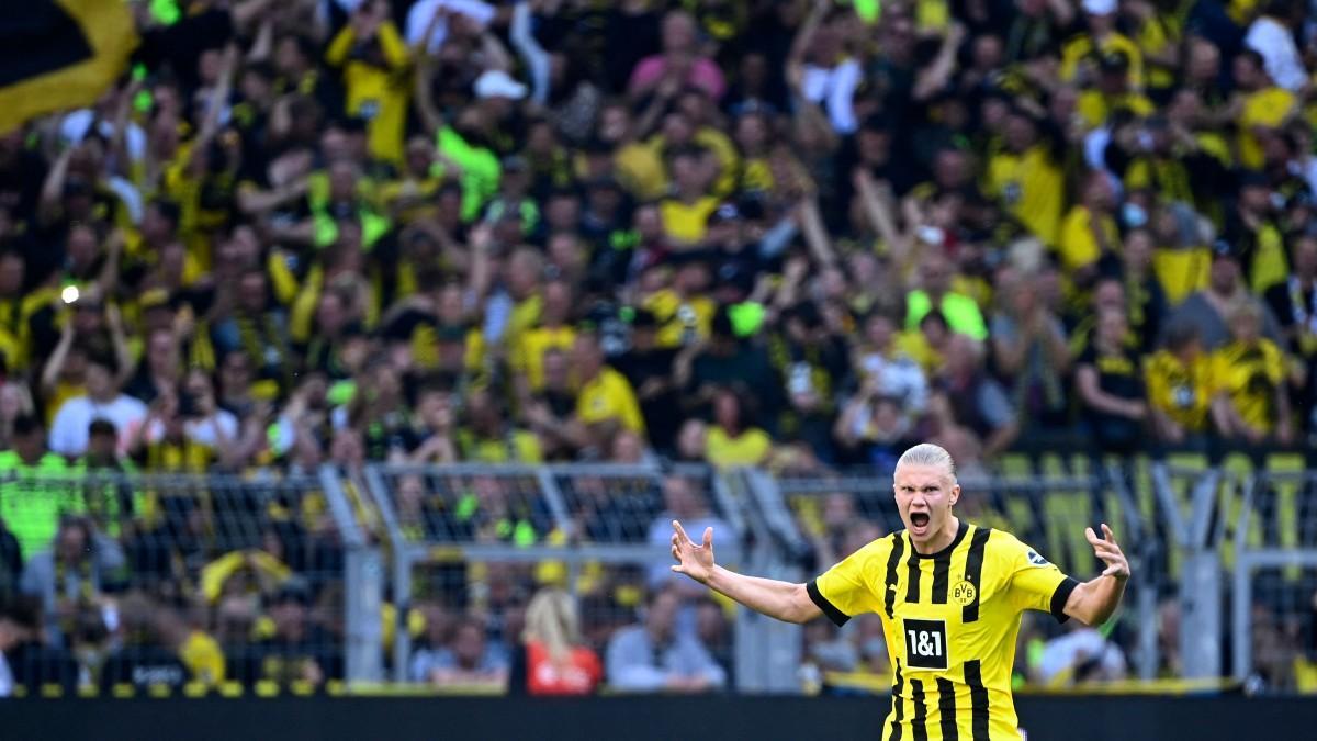 Haaland celebra su último gol con la camiseta del Dortmund