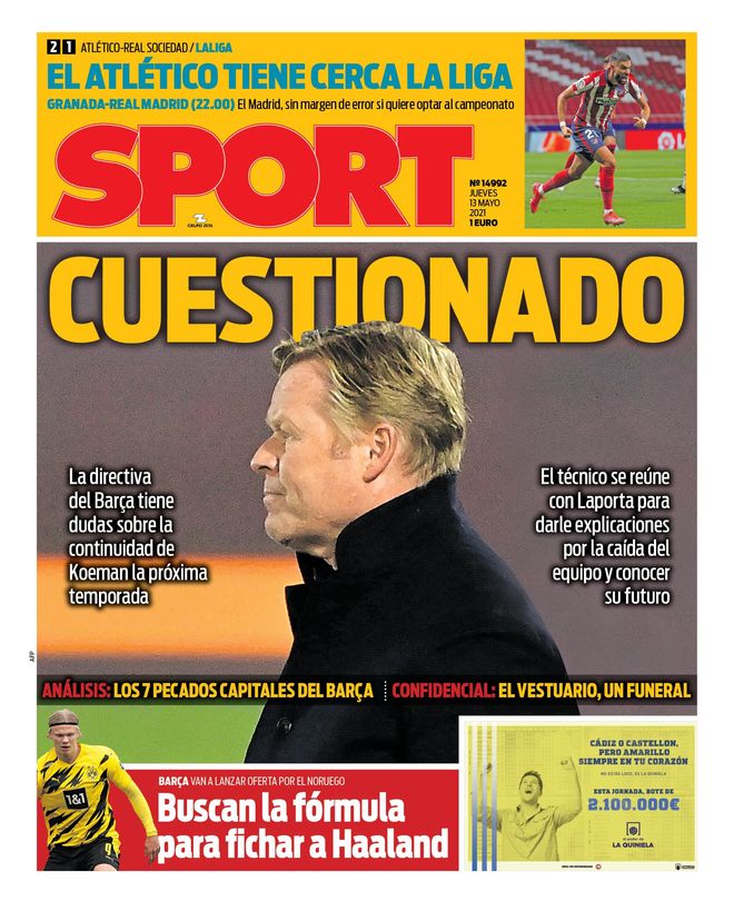 Esta es la portada de SPORT del jueves 13 de mayo de 2021 Esta es la portada de SPORT del jueves 13 de mayo de 2021