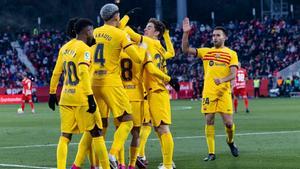 El Barça celebra su gol ante el Girona