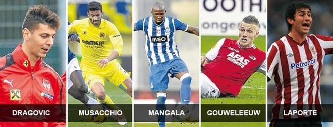 Dragovic costaría 12 millones; Musacchio, 30; Mangala, 25; Gouweleeuw, 12; y Laporte, 36 Dragovic costaría 12 millones; Musacchio, 30; Mangala, 25; Gouweleeuw, 12; y Laporte, 36