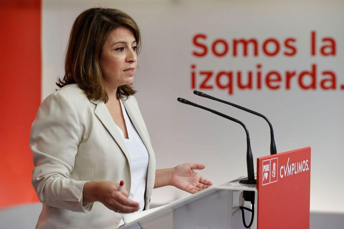 La vicesecretaria general del PSOE, Adriana Lastra, ofrece una rueda de prensa en la sede del partido en Madrid.