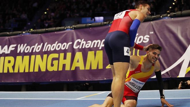Maslak y Husillos, tras la final de 400 en el Mundial de 2018 Maslak y Husillos, tras la final de 400 en el Mundial de 2018