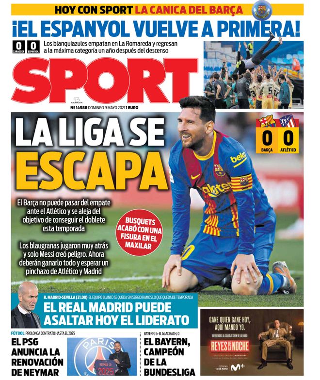 Esta es la portada de SPORT del domingo 8 de mayo de 2021 Esta es la portada de SPORT del domingo 8 de mayo de 2021