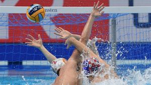 Imagen de archivo de un encuentro de la selección española de waterpolo Imagen de archivo de un encuentro de la selección española de waterpolo