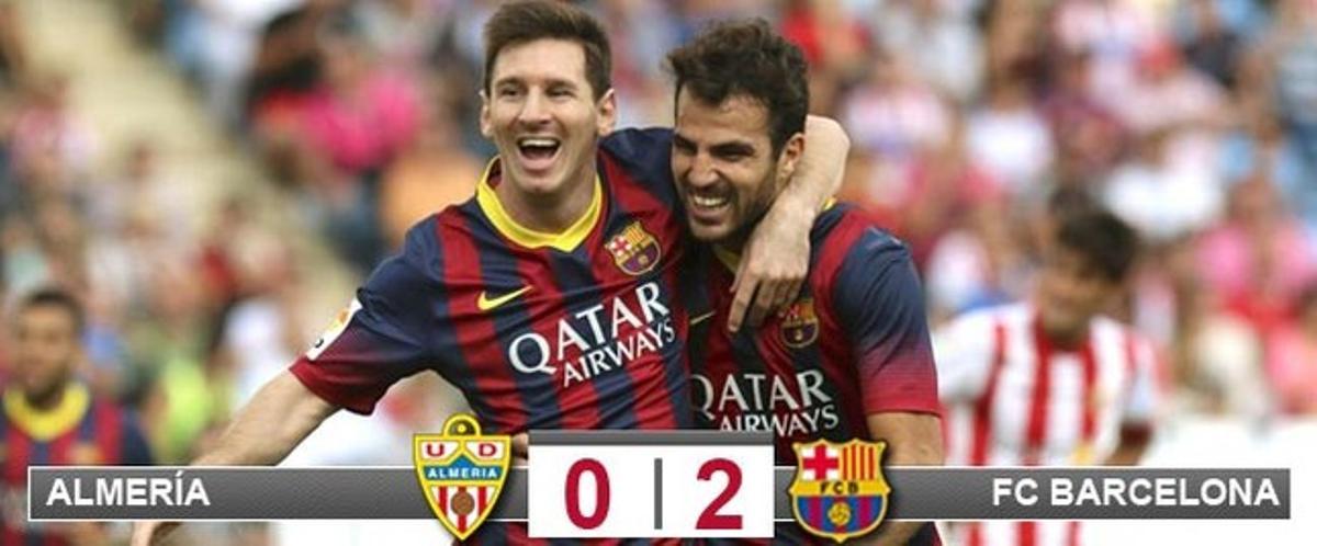 Messi, celebrando su gol con Cesc