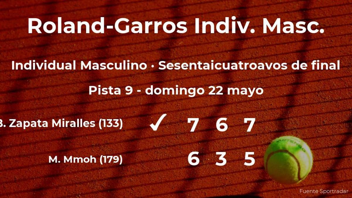 Bernabé Zapata Miralles vence en los sesentaicuatroavos de final de Roland-Garros