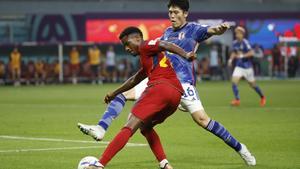 Ansu Fati, en una acción contra Japón, su primer partido del Mundial de Qatar