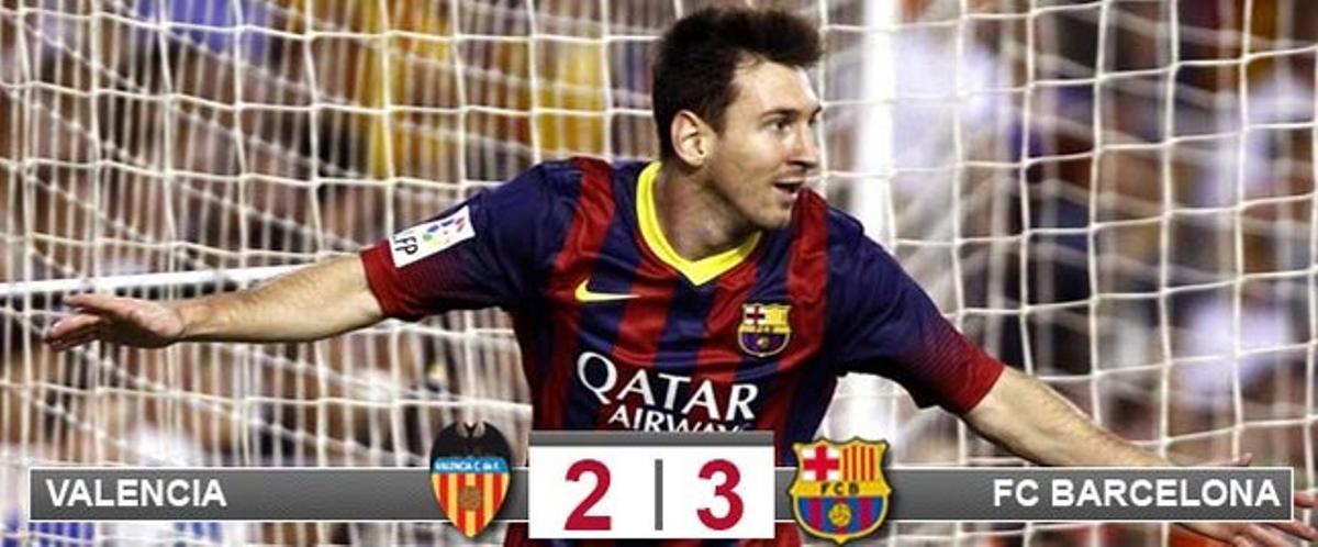 Messi logró un hat-trick en Mestalla