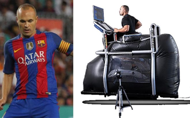 Iniesta se entrena en la máquina Alter G Iniesta se entrena en la máquina Alter G