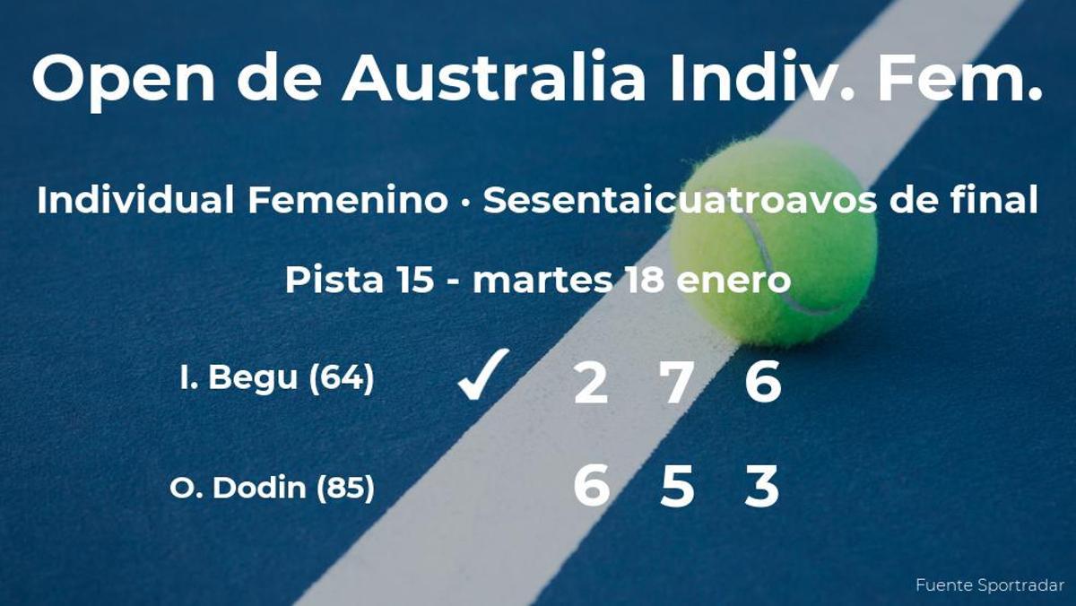 La tenista Irina-Camelia Begu logra la plaza de los treintaidosavos de final tras derrotar la tenista Oceane Dodin