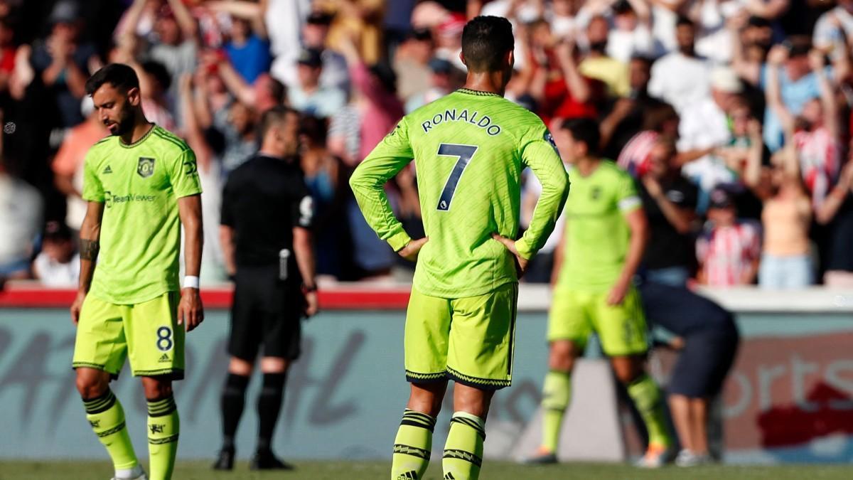 Cristiano y Bruno reaccionan tras el segundo gol del Brentford