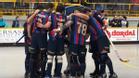 Los jugadores del Barça, en el partido contra el Làser Caldes