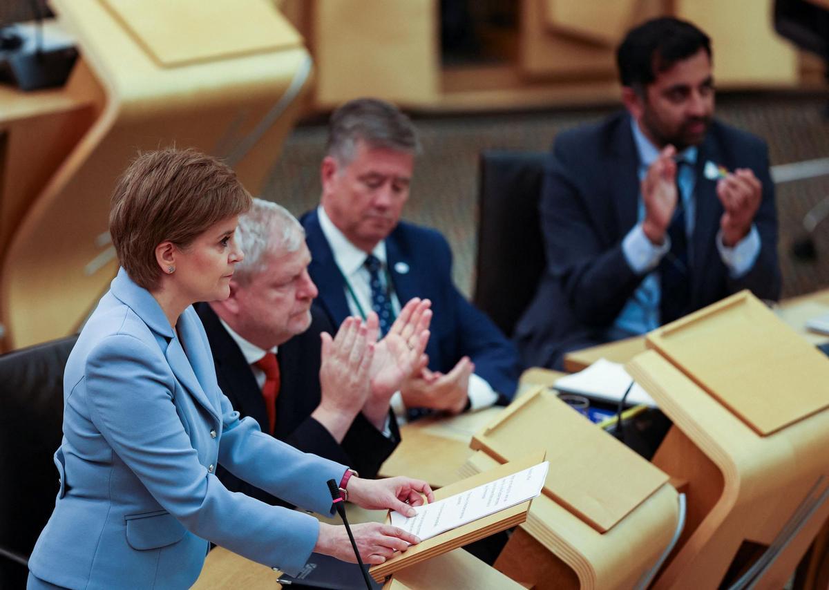 Scotlands First Minister Nicola Sturgeon makes a statement on an independence referendum at the Scottish Parliament, in Edinburgh