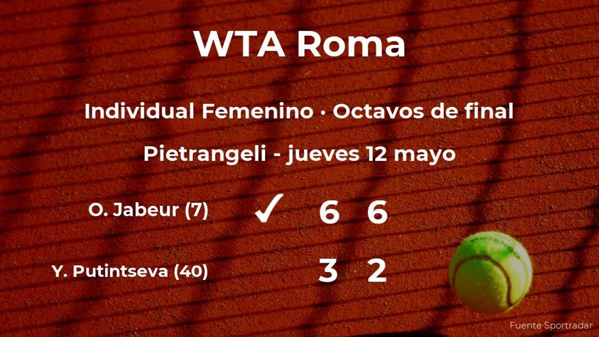 La tenista Ons Jabeur, clasificada para los cuartos de final del torneo WTA 1000 de Roma