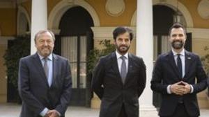 Roger Torrent, con los presidentes de la FIA y el RACC, Ben Sulayem y Josep Mateu