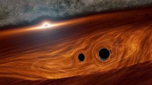 Recreación artística que muestra un agujero negro supermasivo rodeado por un disco de gas.