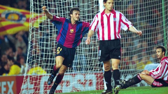 Luis Enrique marcó tres goles al Athletic en el 7-0 del 3 de febrero de 2001 en el Camp Nou Luis Enrique marcó tres goles al Athletic en el 7-0 del 3 de febrero de 2001 en el Camp Nou