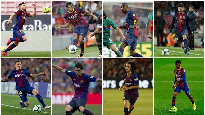 Jordi Alba. Adriano Correia, Éric Abidal, Carles Planas, Lucas Digne, Juan Miranda, Marc Cucurella y Junior Firpo Jordi Alba. Adriano Correia, Éric Abidal, Carles Planas, Lucas Digne, Juan Miranda, Marc Cucurella y Junior Firpo