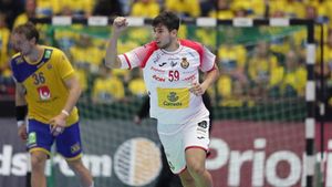 Alex Dujshebaev celebra un gol ante Suecia Alex Dujshebaev celebra un gol ante Suecia
