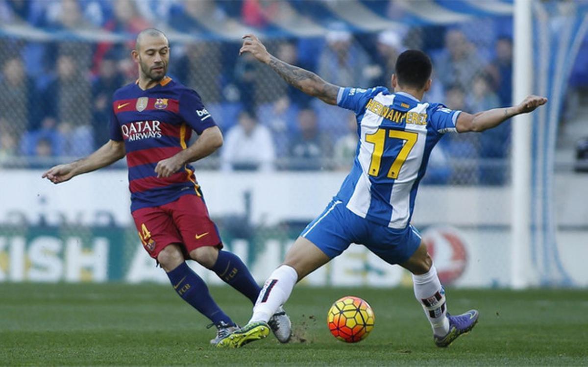 Mascherano, en una acción del RCD Espanyol-FC Barcelona celebrado el Cornellà-El Prat (0-0) Mascherano, en una acción del RCD Espanyol-FC Barcelona celebrado el Cornellà-El Prat (0-0)