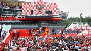 Podio de Monza en 2008, cuando Sebastian Vettel logró su primera victoria en F1