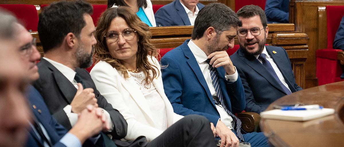 La bancada del Gobierno catalán, en el Parlament.