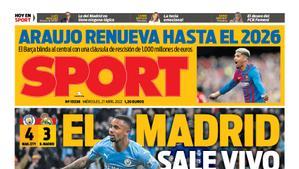 La portada de SPORT, hoy miércoles 27 de abril de 2022