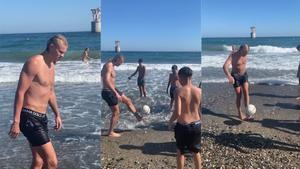 Haaland, de vacaciones en Marbella, no se olvida del fútbol: ¡así juega con los niños en la playa!