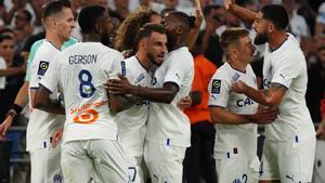 Celebración del Marsella en la Primera jornada de la Ligue1