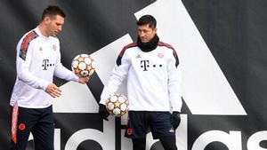 Lewandowski, en un entrenamiento con el Bayern