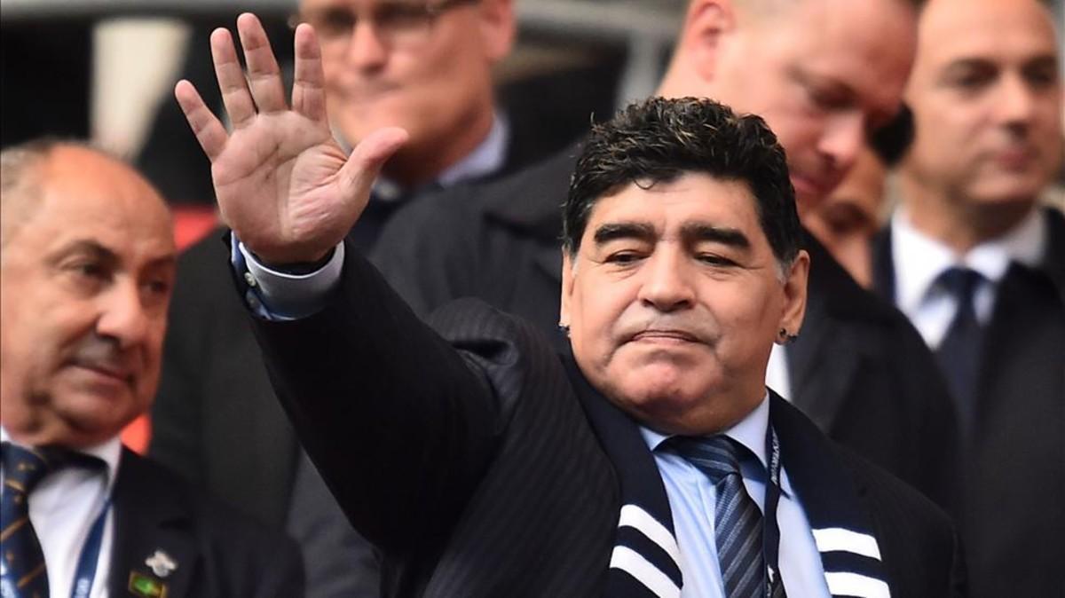 Diego Maradona, a guest at Wembley to watch Tottenham thrash Liverpool