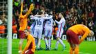 Los jugadores del Barça celebran el 1-2 logrado por Aubameyang