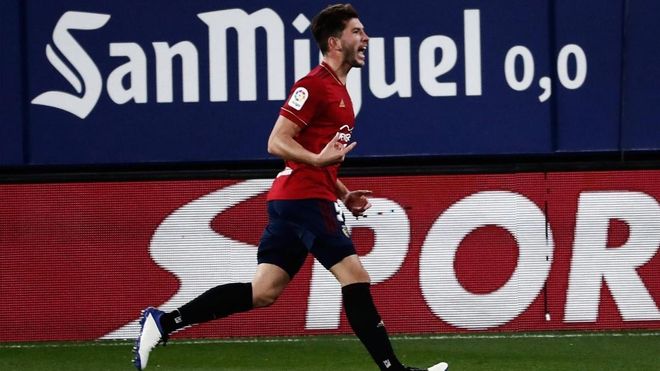 El defensa de Osasuna David García festejando un gol al Huesca El defensa de Osasuna David García festejando un gol al Huesca