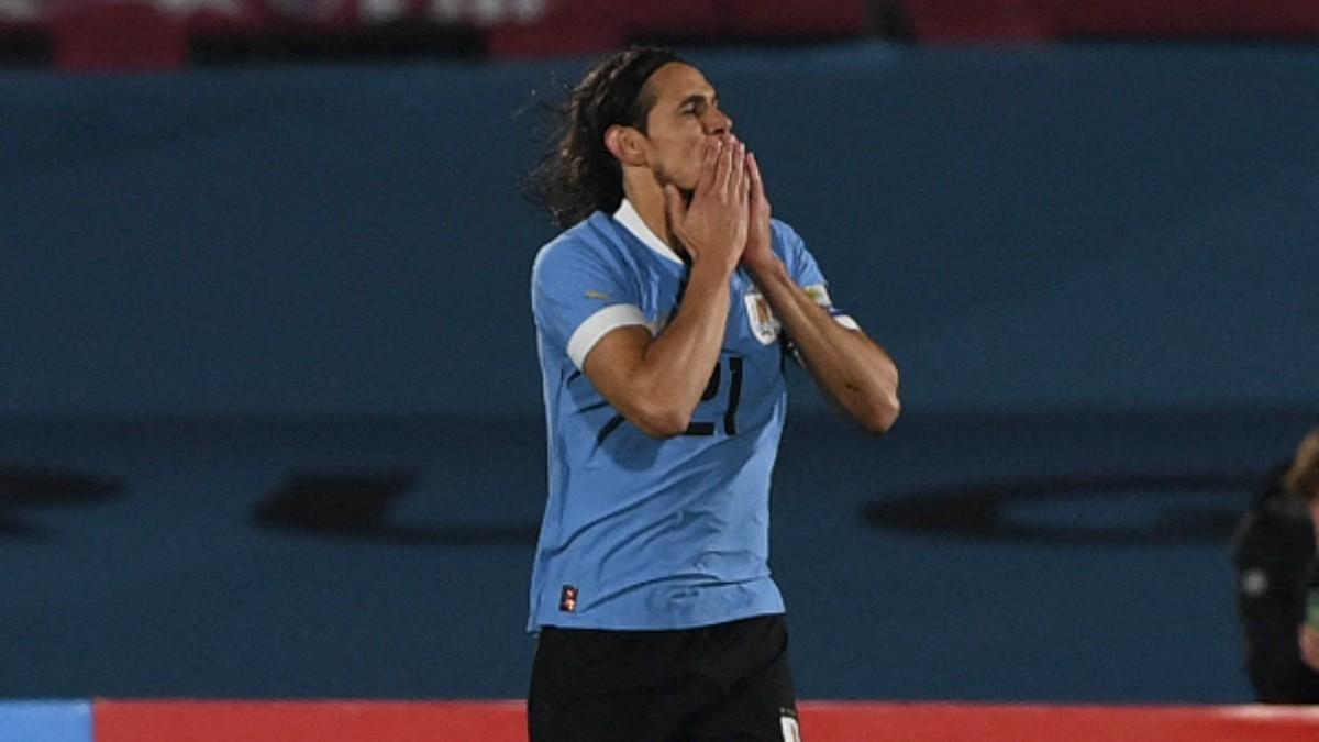 Edinson Cavani (Uruguay), celebrando un gol ante Perú