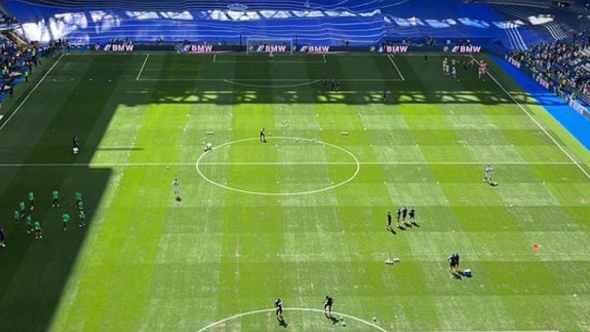Imagen del césped del Bernabéu en el Madrid-Mallorca