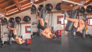 Cada día nos sorprende más: Ibrahimovic hace abdominales... ¡colgado de un saco de boxeo!