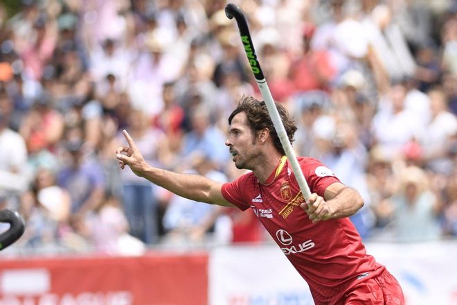 Pau Quemada celebra un gol con la selección española de hockey sobre hierba. Pau Quemada celebra un gol con la selección española de hockey sobre hierba.