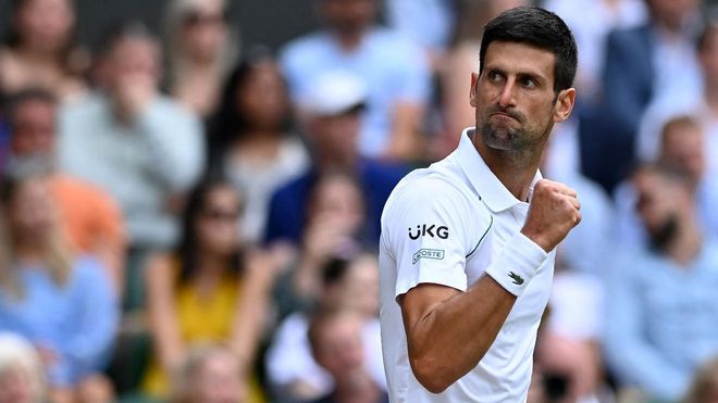 Djokovic celebra un punto ante Berrettini Djokovic celebra un punto ante Berrettini