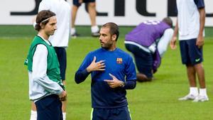 Pep e Ibrahimovic, durante un entrenamiento