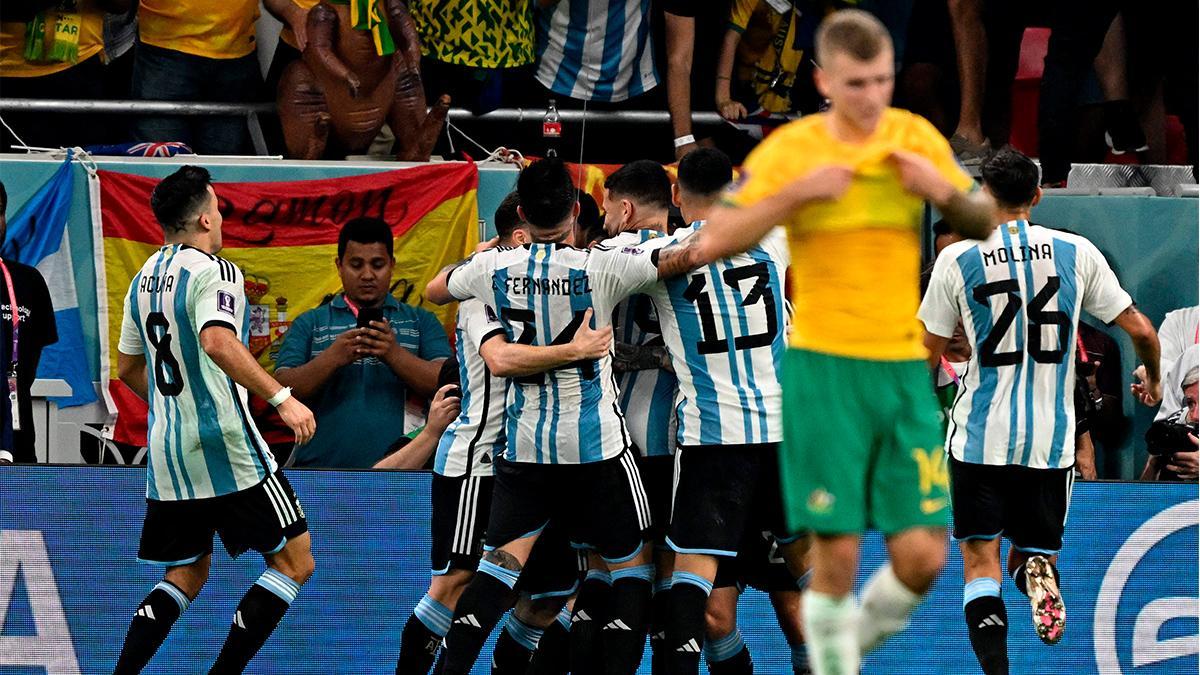 Argentina celebra el gol de Leo Messi ante Australia
