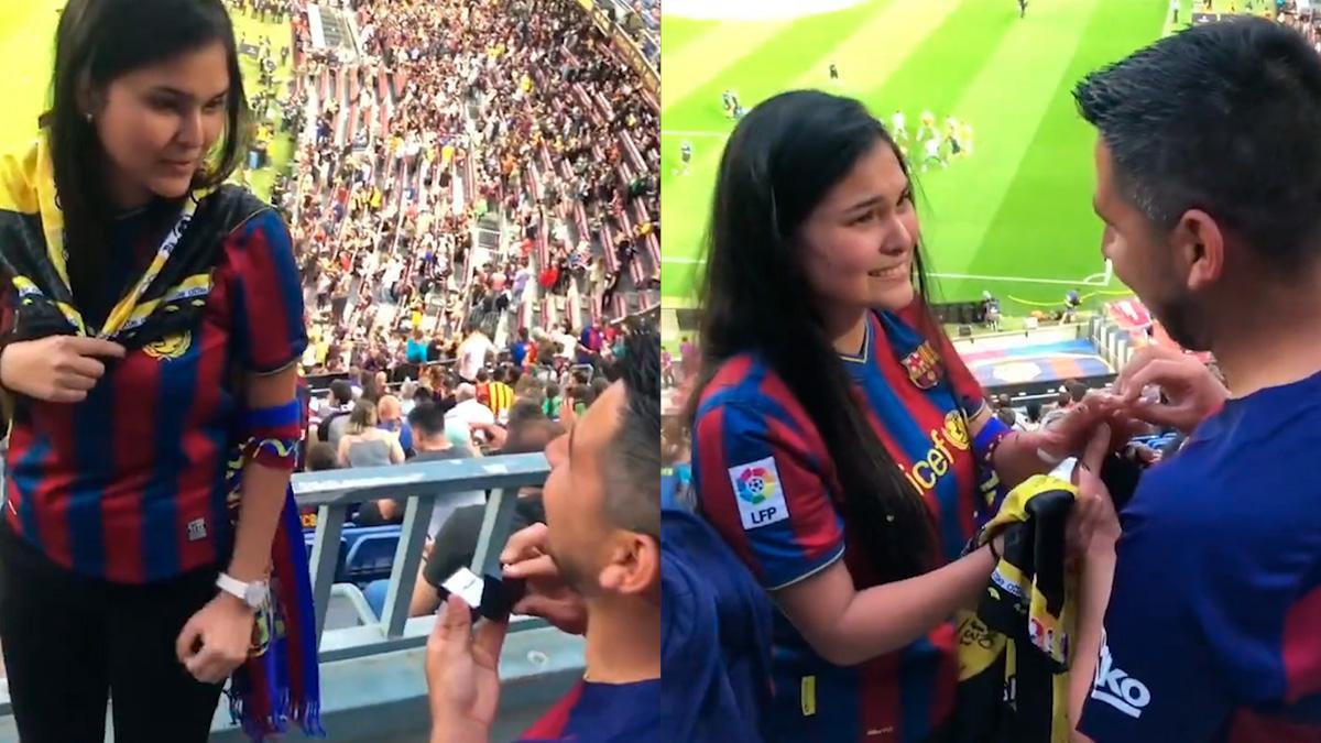 lo preparó todo para pedirle matrimonio a su novia en el camp nou nada