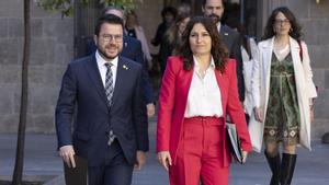 El ’president’ de la Generalitat, Pere Aragonès y la ’consellera’ de Presidència, Laura Vilagrà.