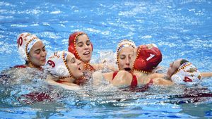 Imagen de archivo de las jugadoras españolas de waterpolo Imagen de archivo de las jugadoras españolas de waterpolo