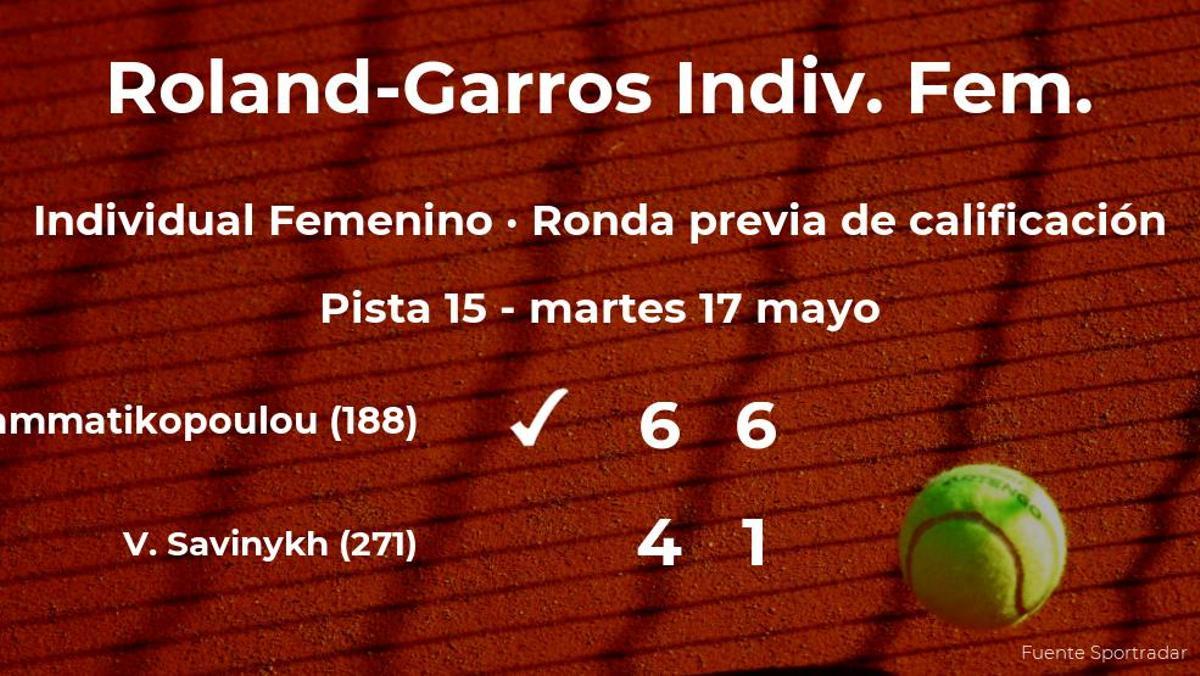 La tenista Valentini Grammatikopoulou consigue la plaza para la siguiente fase tras ganar en la ronda previa de calificación
