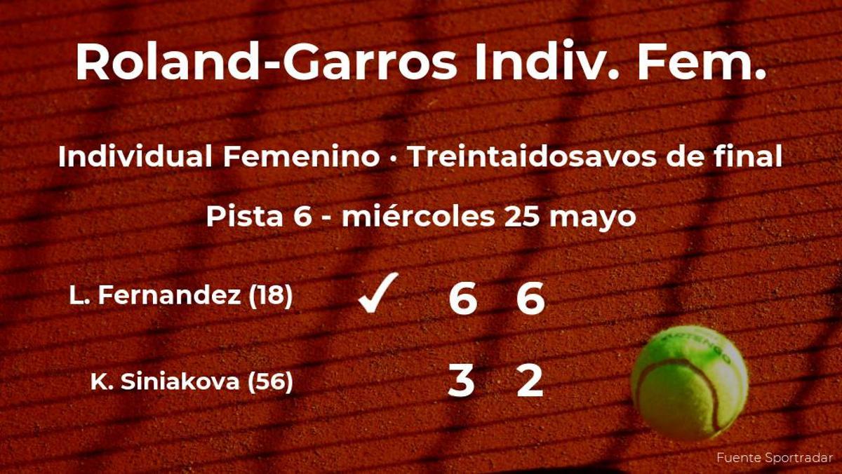 Leylah Annie Fernandez estará en los dieciseisavos de final de Roland-Garros